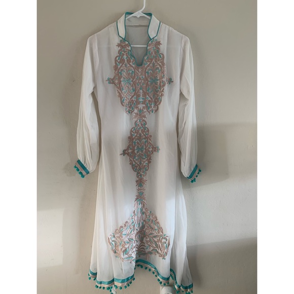 Salwar Kameez Dresses & Skirts - White and Turquoise Pakistani Salwar Kameez Dress